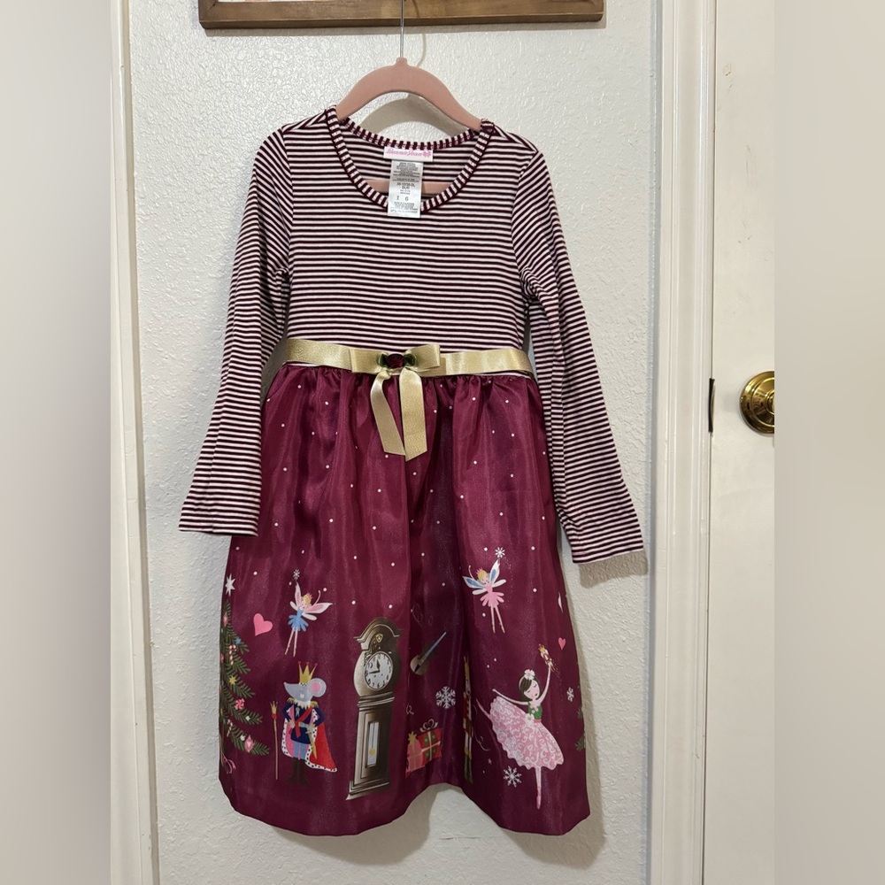Bonnie Jean Striped Burgundy Holiday Dress